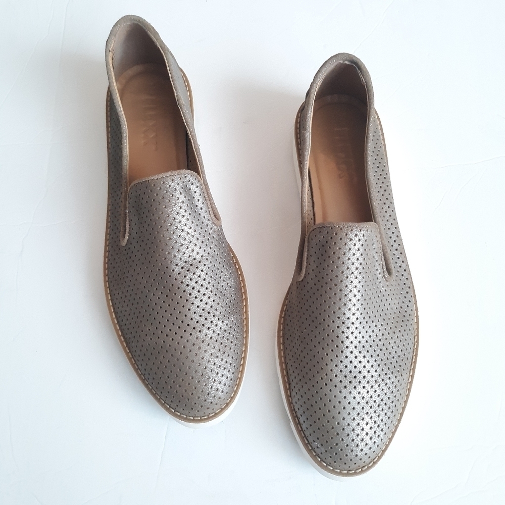 THE FLEXX Metallic Taupe Perforated Slip-On Loafers